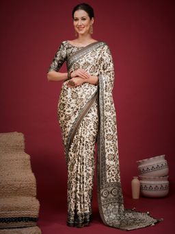 Sareemall - Brown Printed Saree with Unstitched Blouse