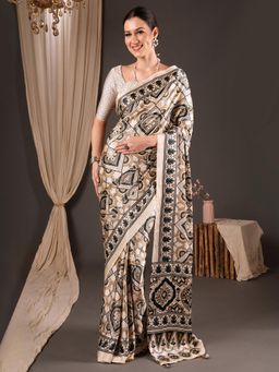 Sareemall - Off White Printed Saree with Unstitched Blouse