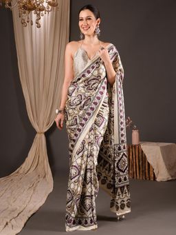 Sareemall - Off White Printed Saree with Unstitched Blouse