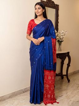 Sareemall - Blue Printed Saree with Unstitched Blouse