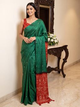 Sareemall - Green Printed Saree with Unstitched Blouse