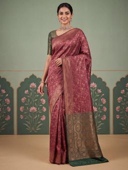 Sareemall - Magenta Woven Zari Saree with Unstitched Blouse