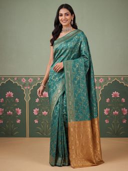 Sareemall - Teal Woven Zari Saree with Unstitched Blouse