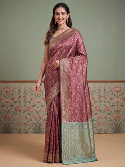 Sareemall - Brown Woven Zari Saree with Unstitched Blouse