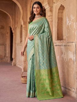 Sareemall - Aqua Woven Zari Saree with Unstitched Blouse