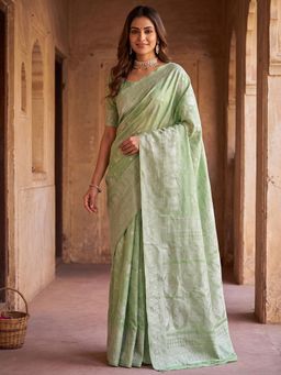 Sareemall - Green Woven Zari Saree with Unstitched Blouse