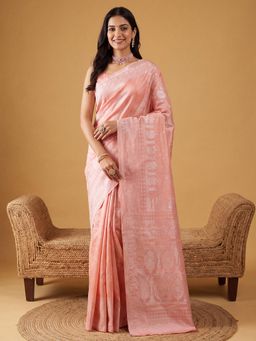 Sareemall - Peach Woven Zari Saree with Unstitched Blouse