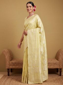 Sareemall - Yellow Woven Zari Saree with Unstitched Blouse