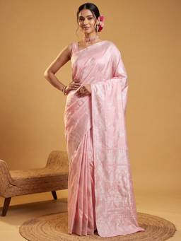 Sareemall - Pink Woven Zari Saree with Unstitched Blouse