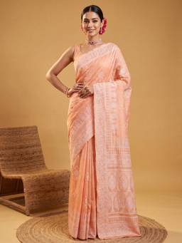 Sareemall - Orange Woven Zari Saree with Unstitched Blouse