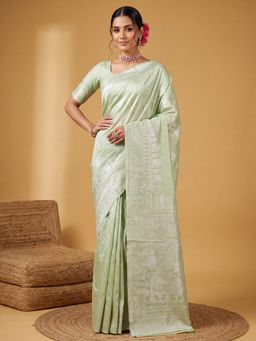 Sareemall - Green Woven Zari Saree with Unstitched Blouse