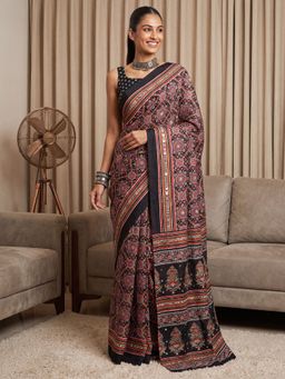 Sareemall - Black Printed Saree with Unstitched Blouse
