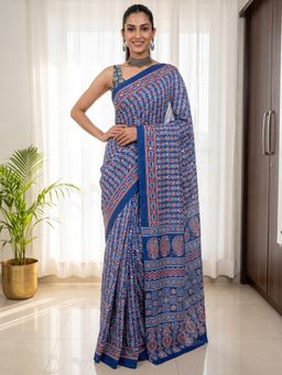 Sareemall - Navy Blue Paisley Saree with Unstitched Blouse