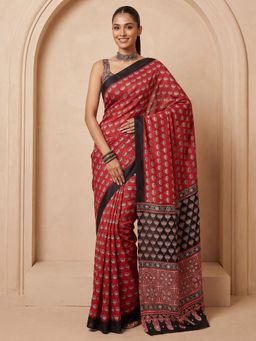 Sareemall - Red Printed Saree with Unstitched Blouse