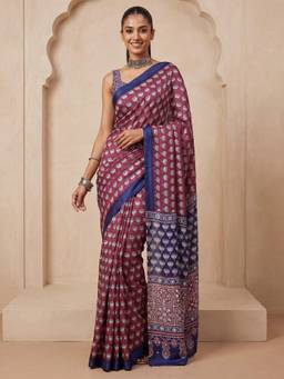 Sareemall - Wine Printed Saree with Unstitched Blouse