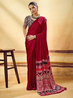 Sareemall - Maroon Printed Saree with Unstitched Blouse