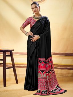 Sareemall - Black Printed Saree with Unstitched Blouse