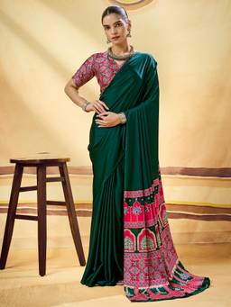 Sareemall - Green Printed Saree with Unstitched Blouse