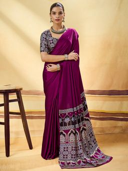 Sareemall - Purple Printed Saree with Unstitched Blouse