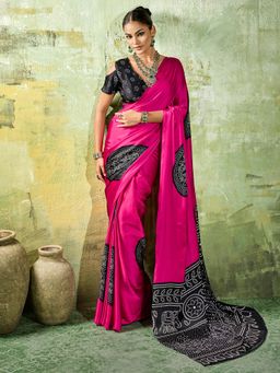 Sareemall - Magenta Printed Saree with Unstitched Blouse