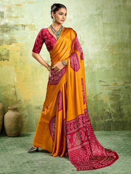 Sareemall - Orange Printed Saree with Unstitched Blouse