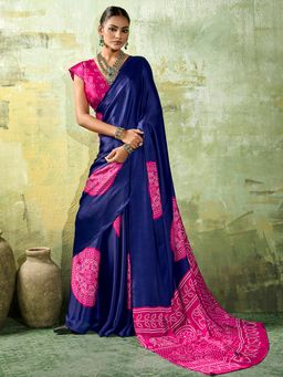 Sareemall - Blue Printed Saree with Unstitched Blouse