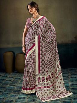 Sareemall - Cream Paisley Saree with Unstitched Blouse