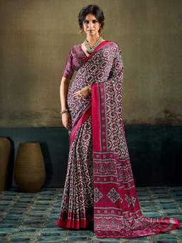 Sareemall - Burgundy Printed Saree with Unstitched Blouse