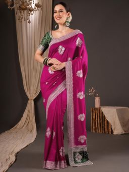 Sareemall - Magenta Embroidered Saree with Unstitched Blouse