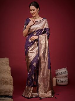 Sareemall - Purple Woven Zari Saree with Unstitched Blouse