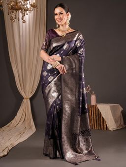 Sareemall - Purple Woven Zari Saree with Unstitched Blouse