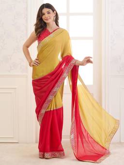 Sareemall - Red Embellished/Sequined Saree with Unstitched Blouse