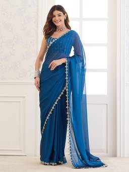 Sareemall - Blue Embellished/Sequined Saree with Unstitched Blouse