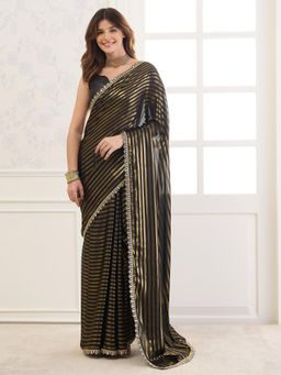 Sareemall - Black Stripes Saree with Unstitched Blouse