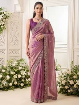 Sareemall - Purple Embellished/Sequined Saree with Unstitched Blouse