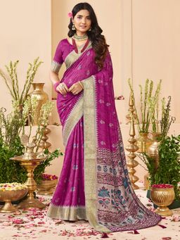 Sareemall - Magenta Woven Zari Saree with Unstitched Blouse