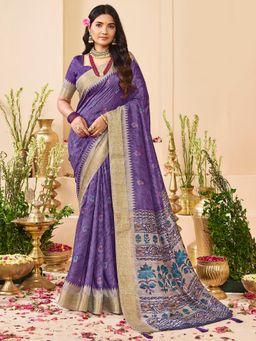 Sareemall - Purple Woven Zari Saree with Unstitched Blouse