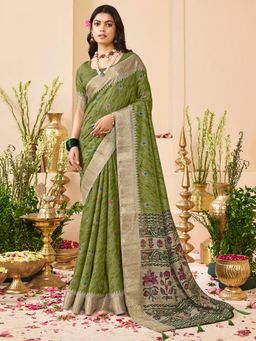 Sareemall - Olive Woven Zari Saree with Unstitched Blouse