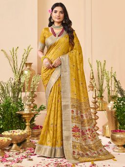 Sareemall - Mustard Woven Zari Saree with Unstitched Blouse