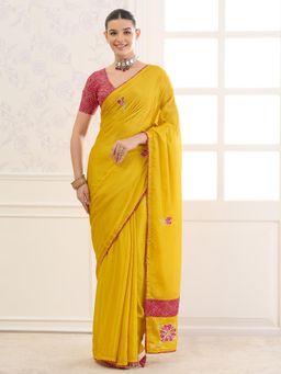 Sareemall - Yellow Embellished/Sequined Saree with Unstitched Blouse