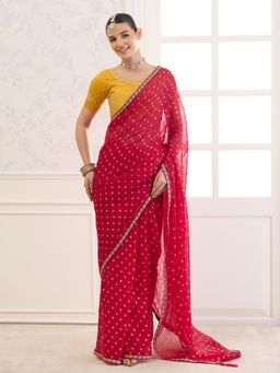 Sareemall - Red Embellished/Sequined Saree with Unstitched Blouse