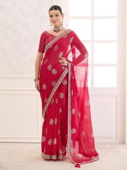Sareemall - Red Embellished/Sequined Saree with Unstitched Blouse