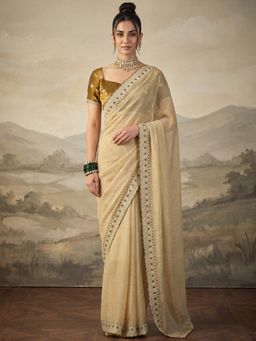 Sareemall - Beige Embellished/Sequined Saree with Unstitched Blouse