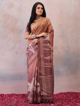 Sareemall - Rust Embroidered Saree with Unstitched Blouse