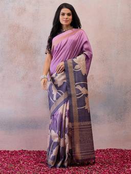 Sareemall - Lavender Embroidered Saree with Unstitched Blouse