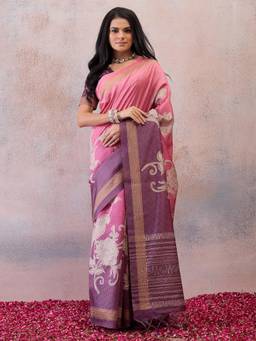 Sareemall - Pink Embroidered Saree with Unstitched Blouse