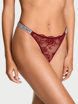 Victoria's Secret - Red Very Sexy Shine Strap Rose Lace Thong Panty
