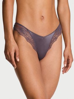 Victoria's Secret - Grey Very Sexy Rose Lace-Trim High-Leg Thong Panty