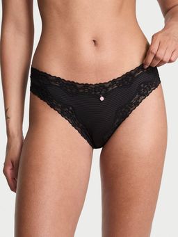 Victoria's Secret - Black The Lacie Cotton Shadow Stripe Lace-Waist Bikini Panty