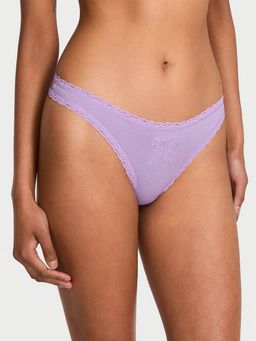 Victoria's Secret - Purple The Lacie Cotton Lace Bow Thong Panty